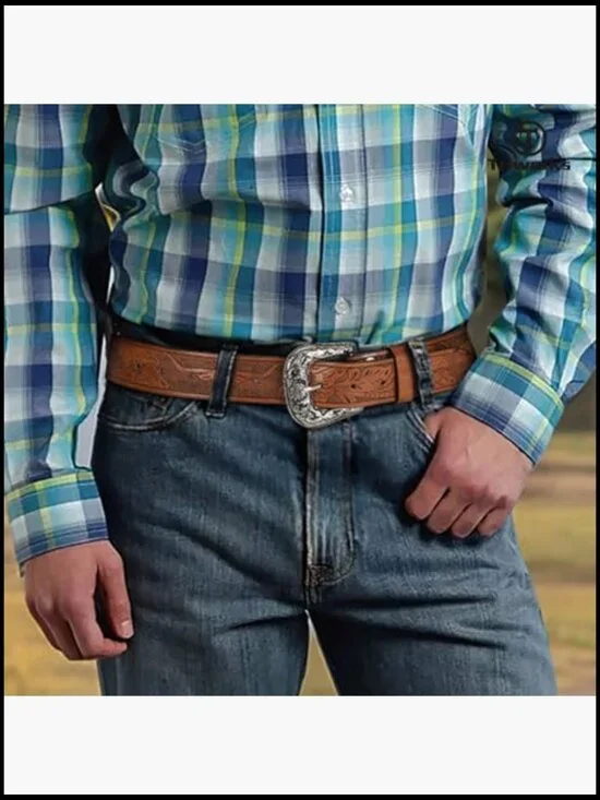 Vintage Western Belt Adjustable Floral Buckle PU Leather Cowboy Cowgirl Style - Picture 4 of 7